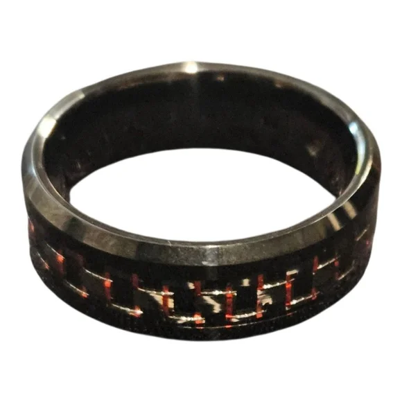 Black & Red Tungsten Carbide Ring, One Size 11 - Picture 5 of 7